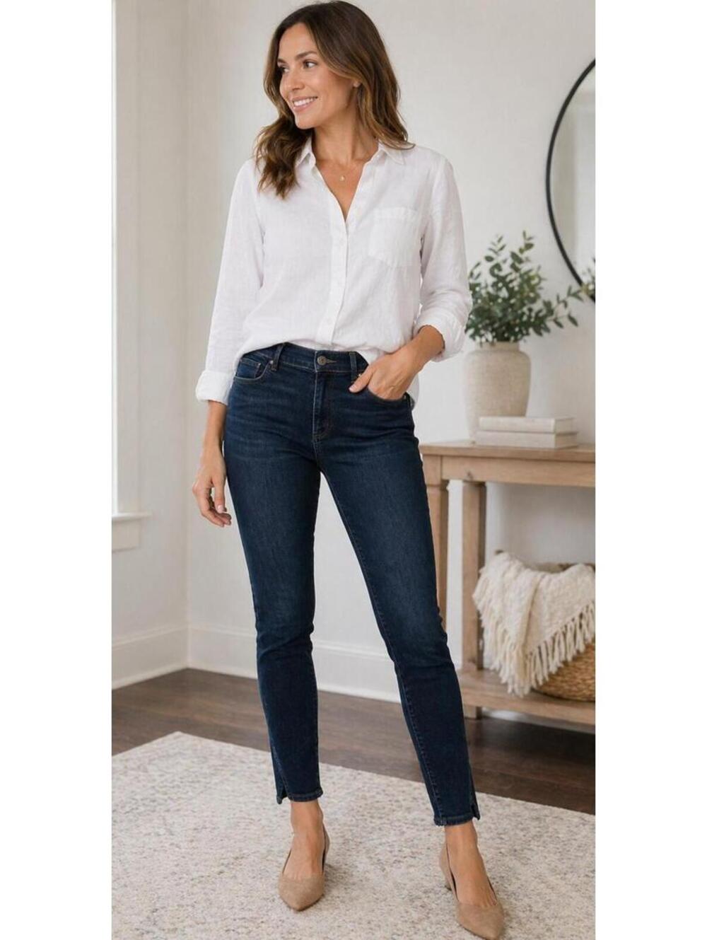 LOFT Outlet Skinny Jeans Womens Size 12 Dark Wash Ankle Slit Hem Stretch Denim